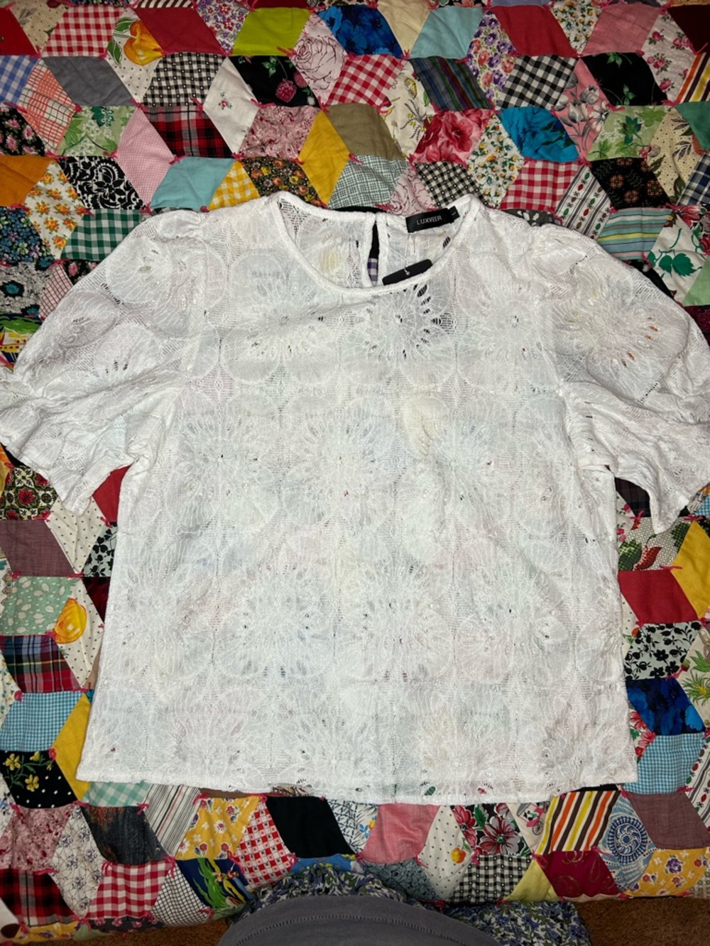 Romantic summer white lace blouse